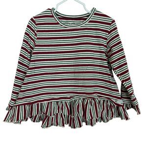 Ruffle Butts Long Sleeve Shirt Red Green White Striped Toddler 4T Girl